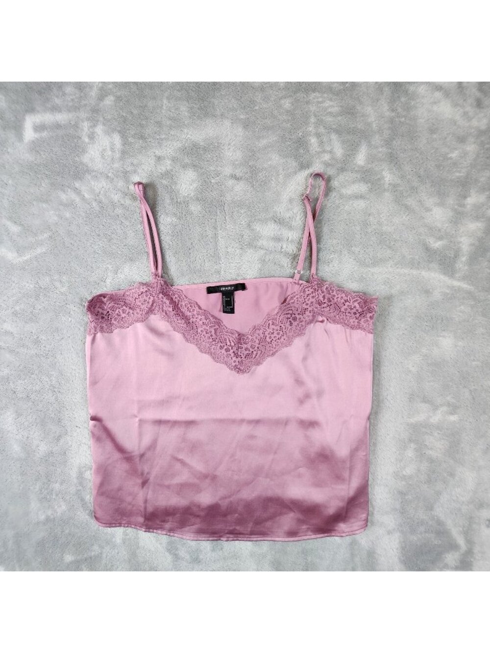 Forever 21 Satin Camisole Small Lilac Lace Trim Cami Feminine Layer Chic Y2k